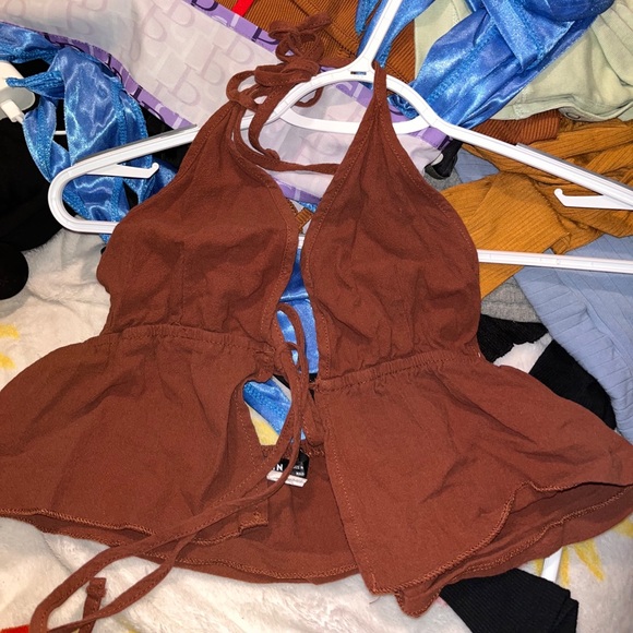 Beachy Brown Tie Up Top - Picture 1 of 1